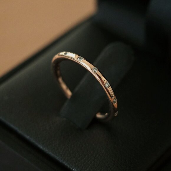 Pandora Simple Sparkling Band Ring, 14k rose gold-plated wishbone, NEW, Size 5 - Picture 1 of 7